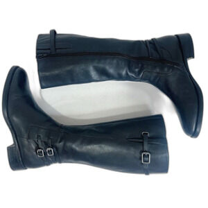 Ecco Black Leather Riding Boots Knee High Boots Silver Hardware Size 11-11.5